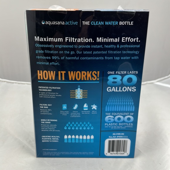 Aquasana Active The Clean Water Filter Bottle 20oz Each BPA Free - Picture 3 of 6